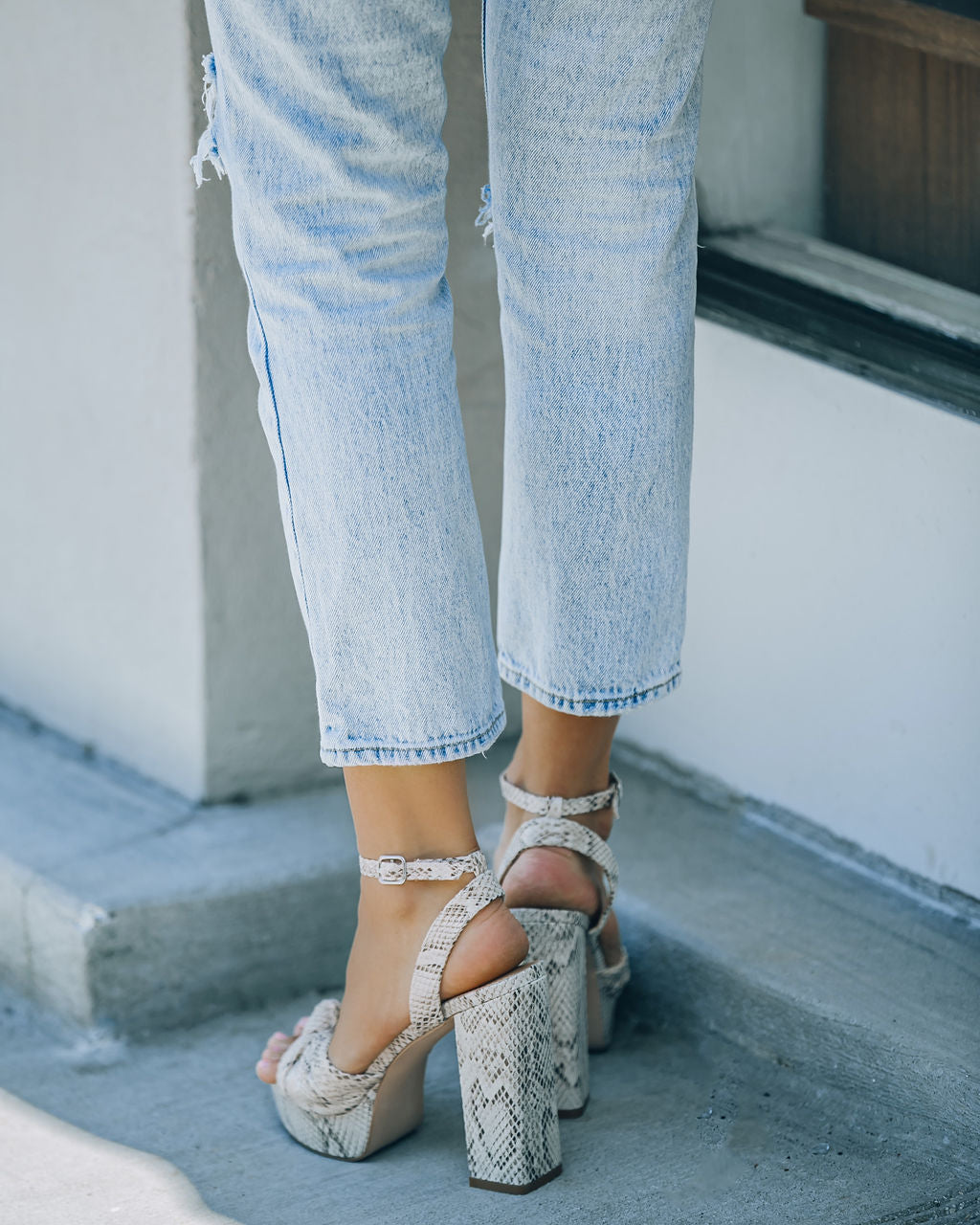 Poppy Heeled Python Platform Sandal - Beige - FINAL SALE