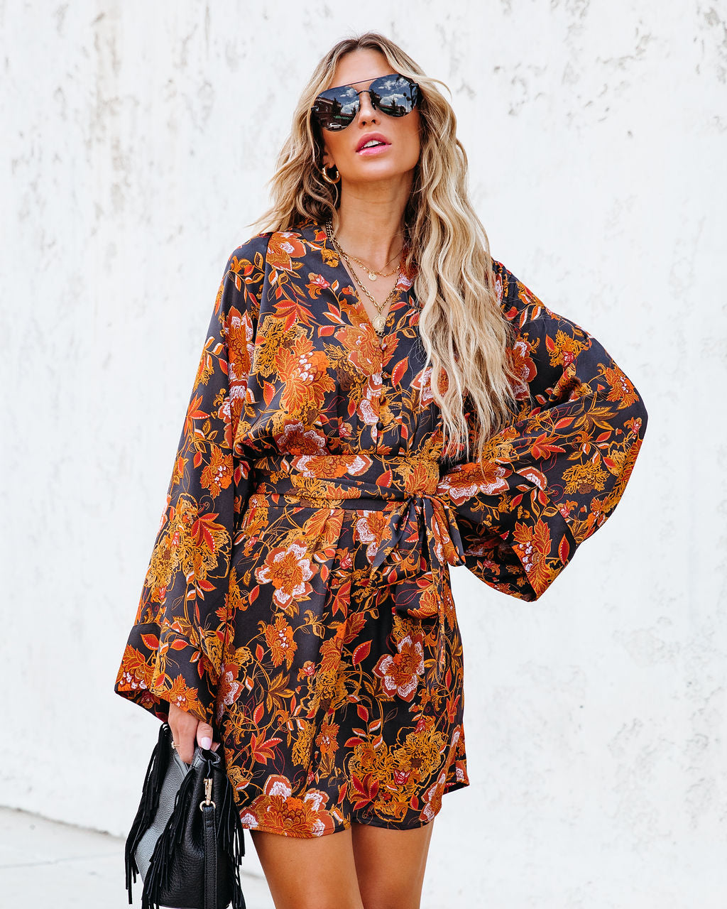 Minna Printed Satin Kimono Dress