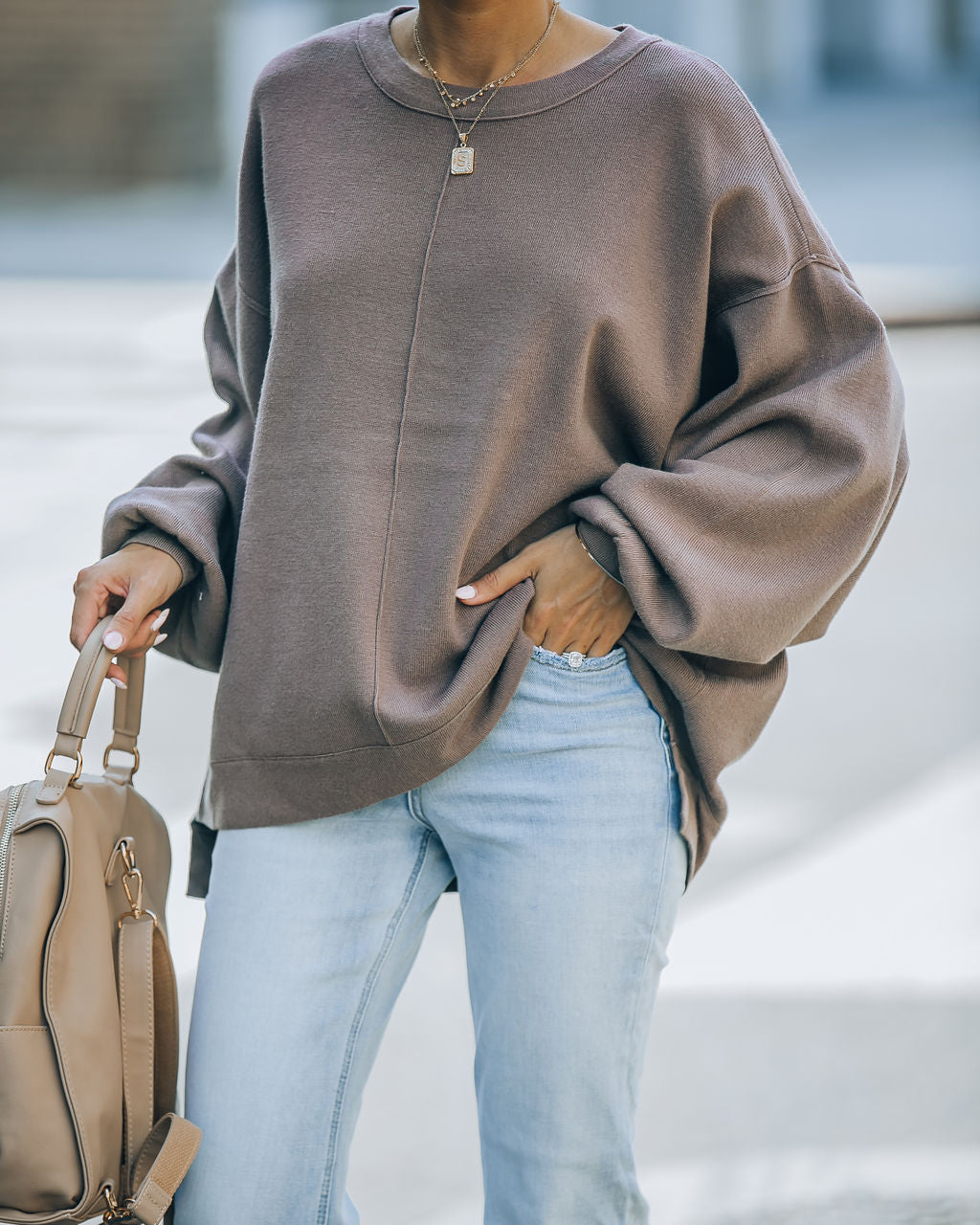 Running Errands Knit Oversized Pullover Sweater - Chocolate