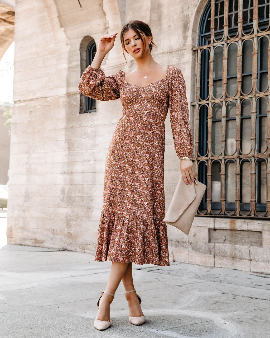 Blessings On Blessings Floral Lace Up Back Midi Dress