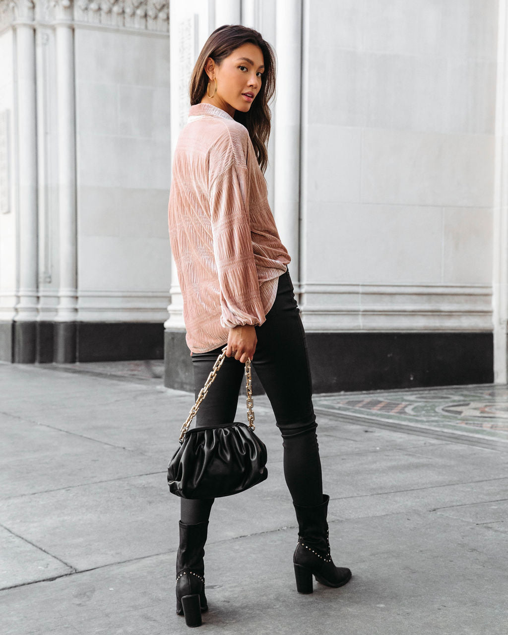 Bette Textured Velvet Button Down Top - Champagne