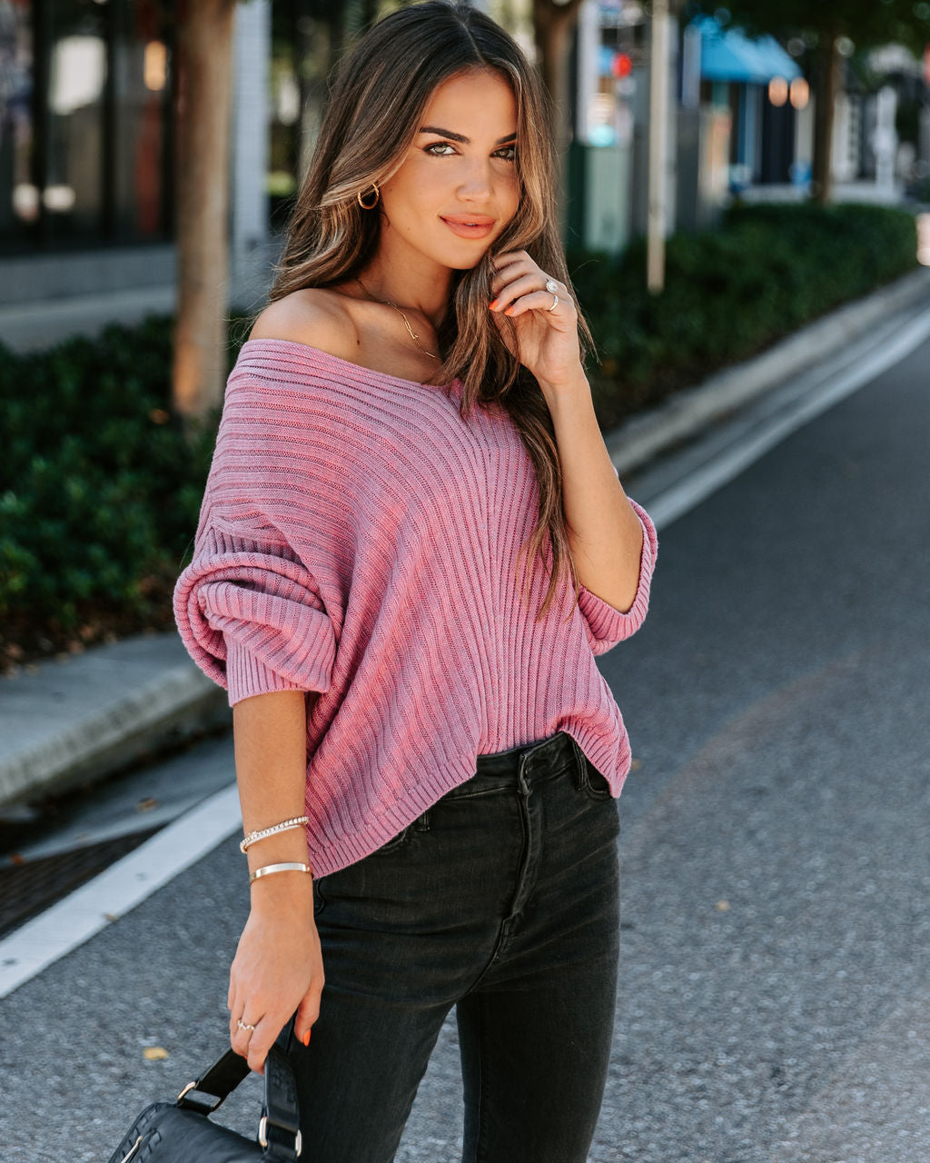 Pacifica Ribbed Knit Pullover Sweater - Mauve