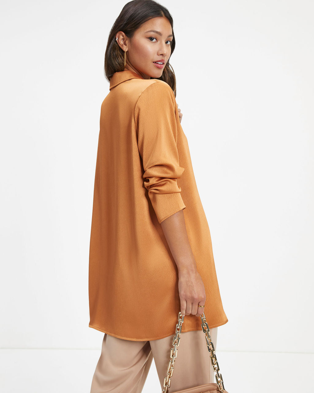 Polished Gal Satin Button Up Top - Copper