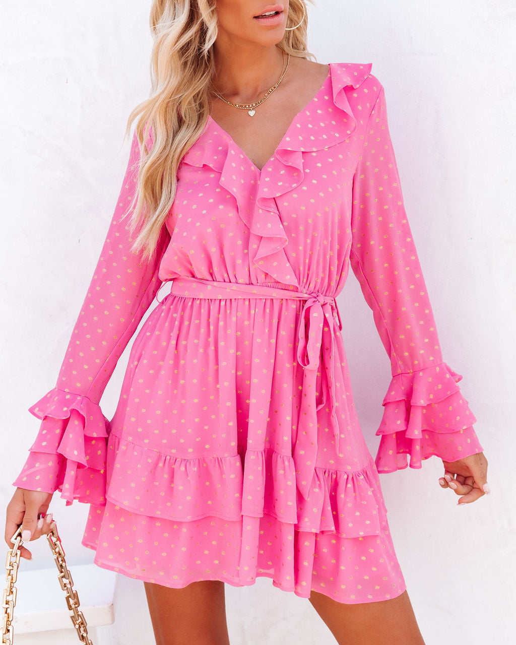 Santa Clarita Ruffle Mini Dress - Hot Pink - FINAL SALE