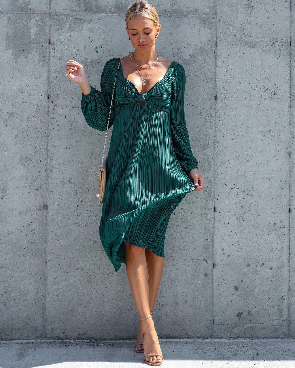 Very Impressed Plisse Cutout Midi Dress - Emerald