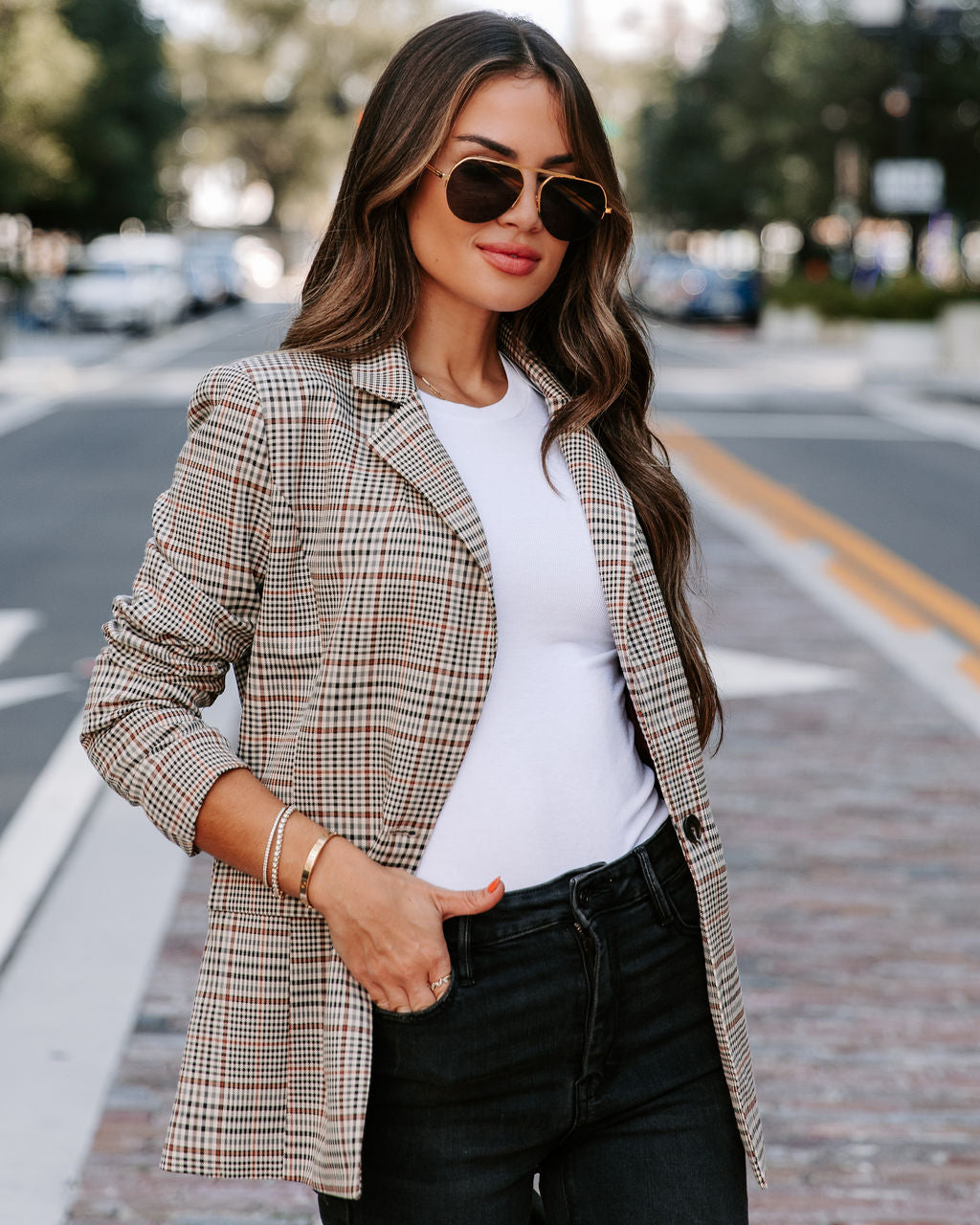 Central Park Strolls Plaid Pocketed Blazer