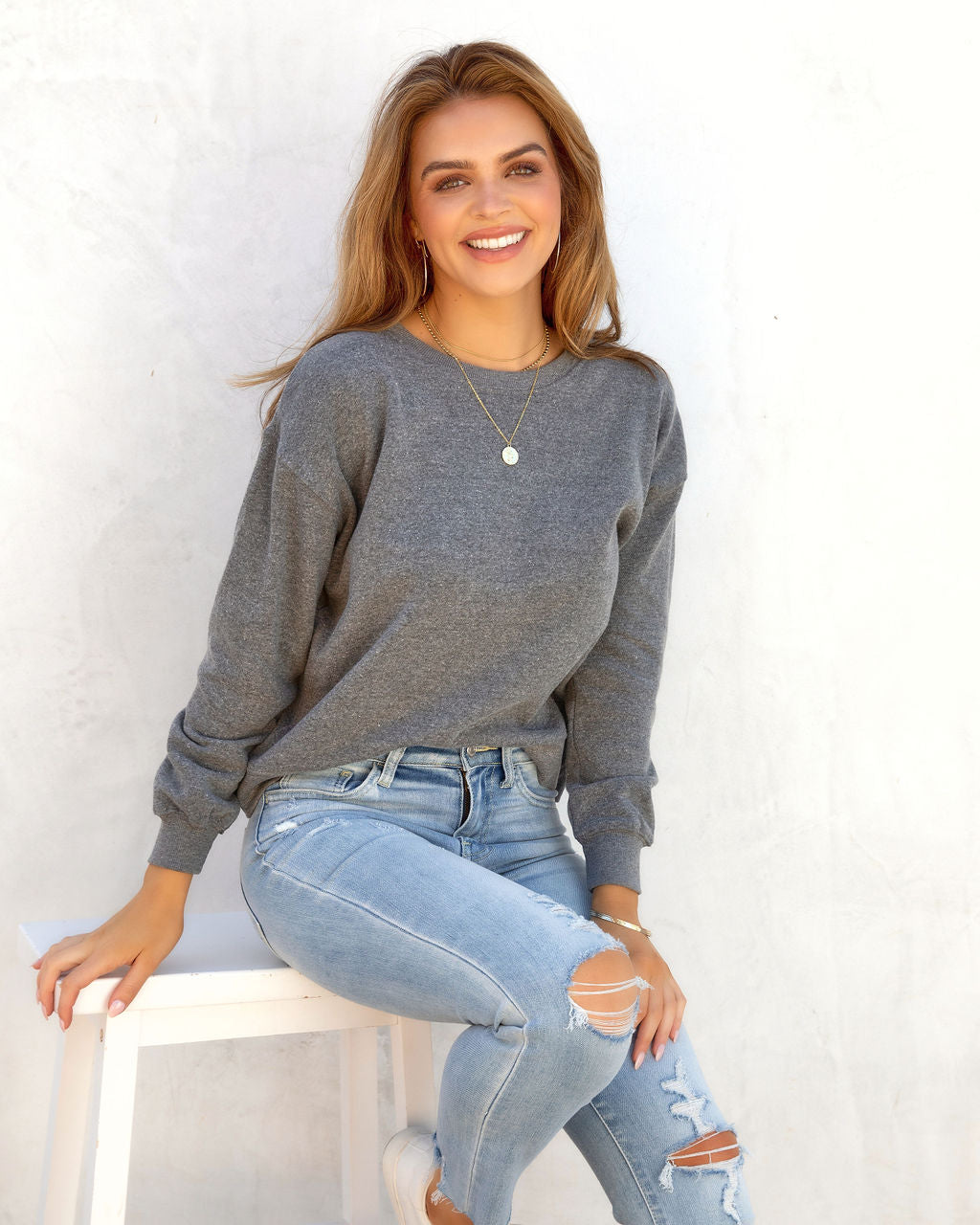 Tropez Waves Pullover Sweater - Charcoal - FINAL SALE