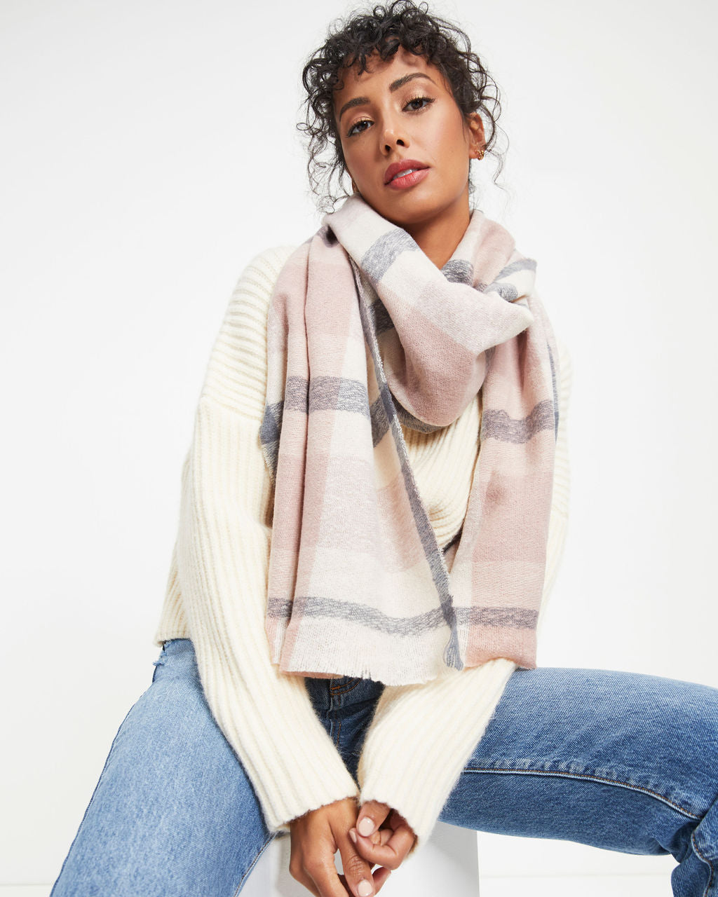 Slush Plaid Scarf - Light Pink