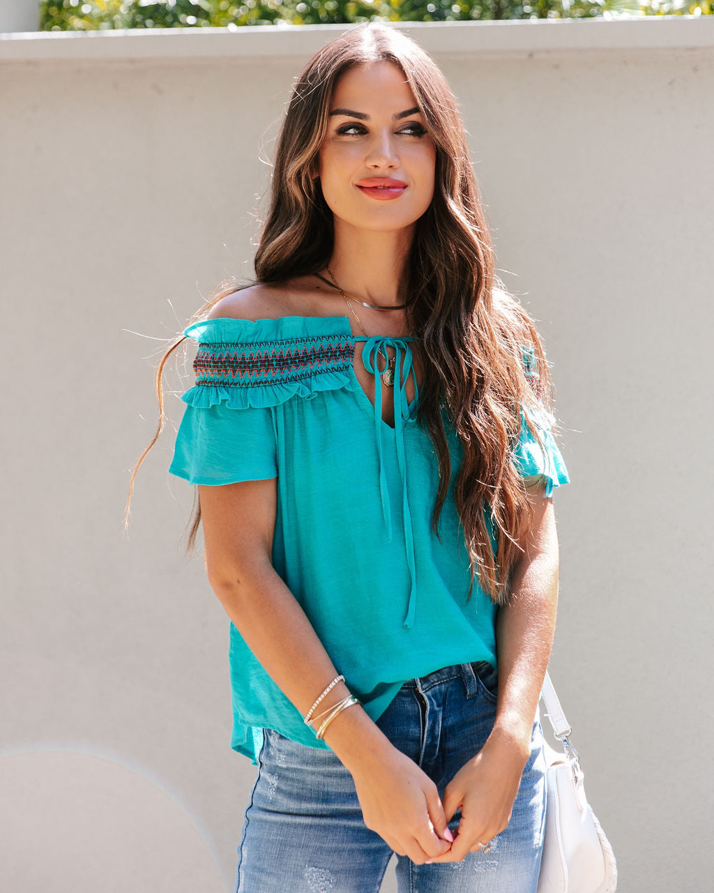 Teggo Smocked Trim Top - Teal - FINAL SALE