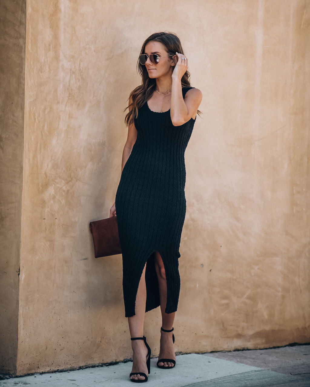 Desert Moon Cotton Ribbed Midi Dress - Black - FINAL SALE