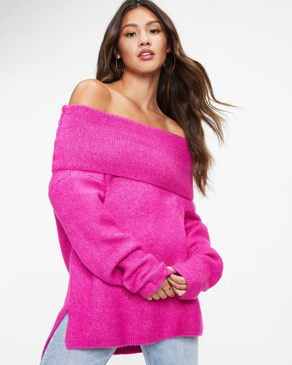 Betsy Cowl Neck Knit Pullover Sweater - Magenta