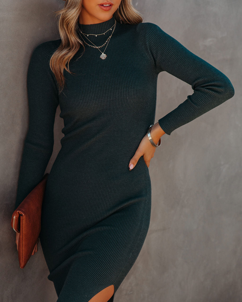 Newtown Mock Neck Knit Midi Dress - Pine