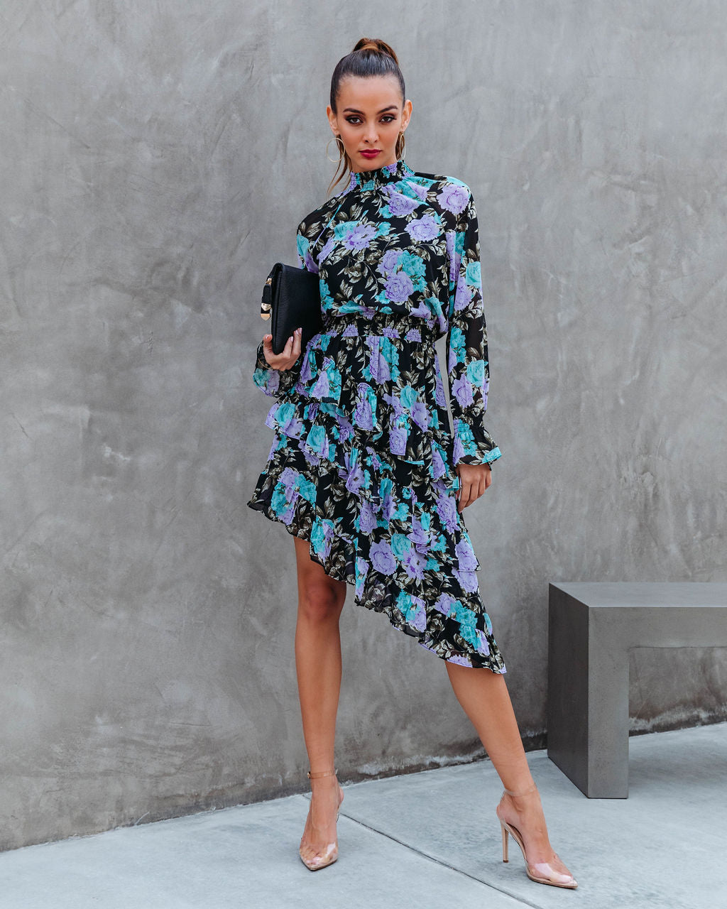 Maddox Floral Asymmetrical Midi Dress