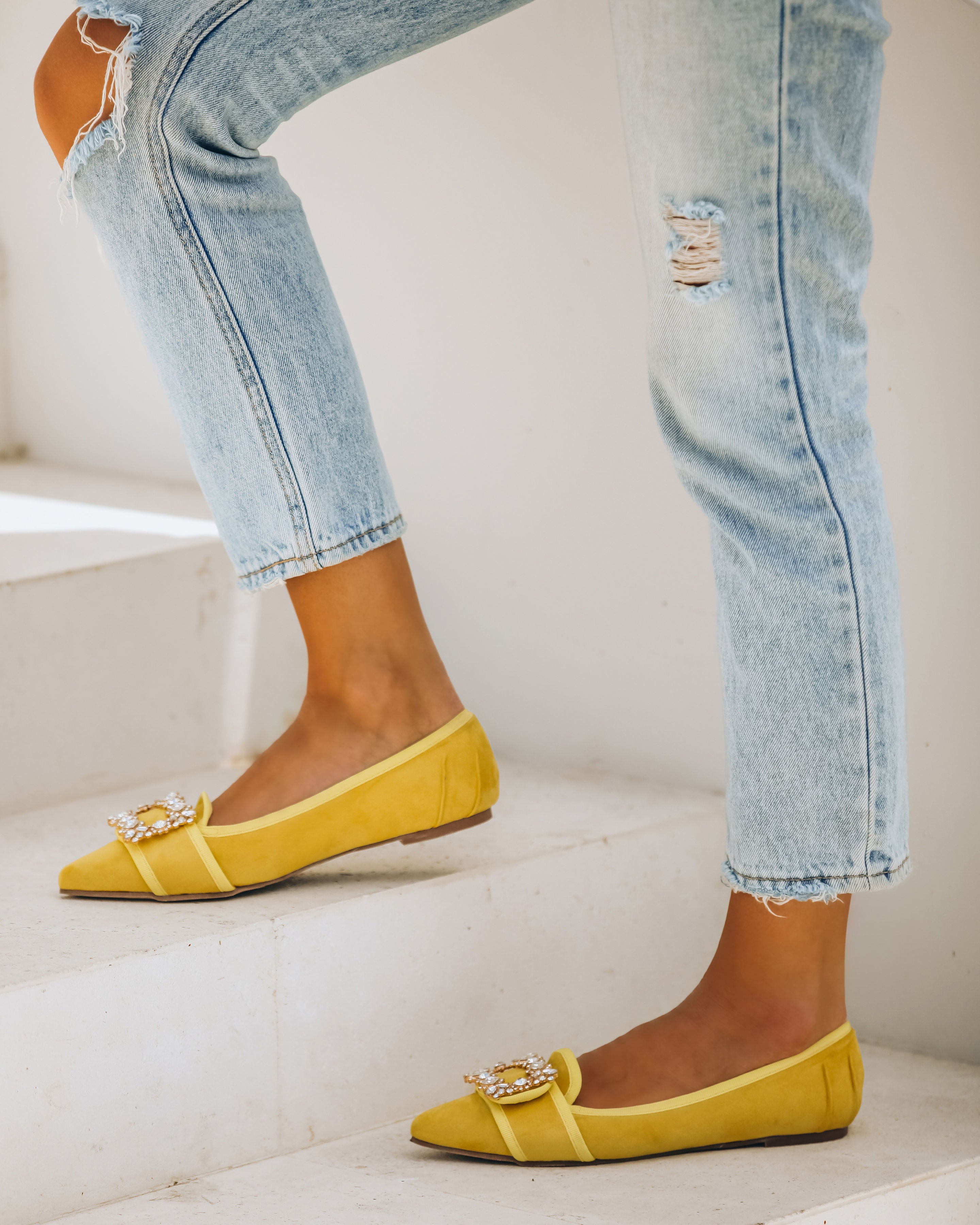 Vanderpump Embellished Faux Suede Flats - Yellow