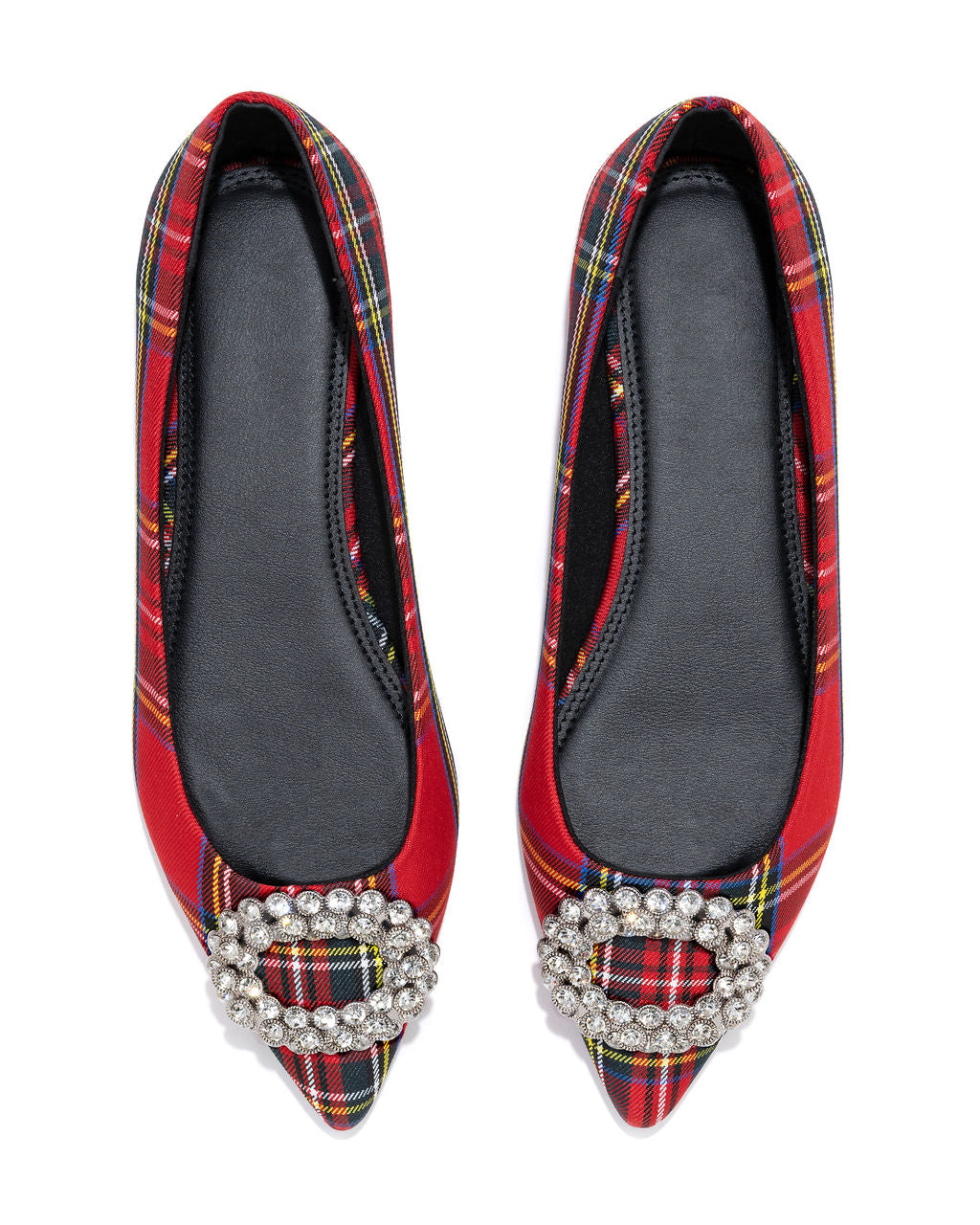 Carol Embellished Plaid Flats - Red