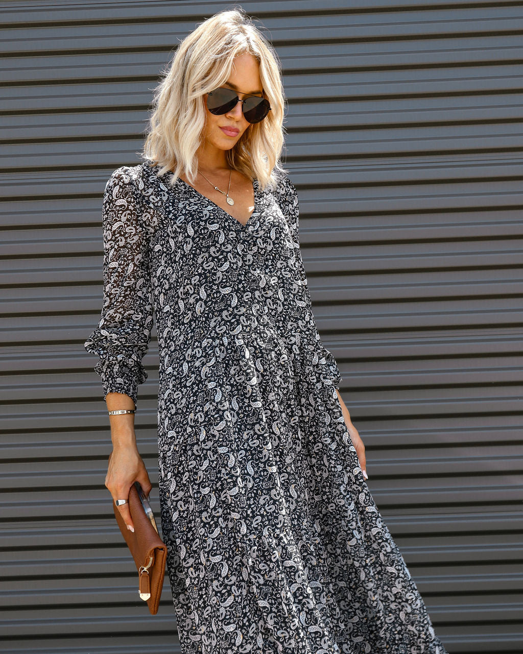 Valery Paisley Tiered Chiffon Maxi Dress