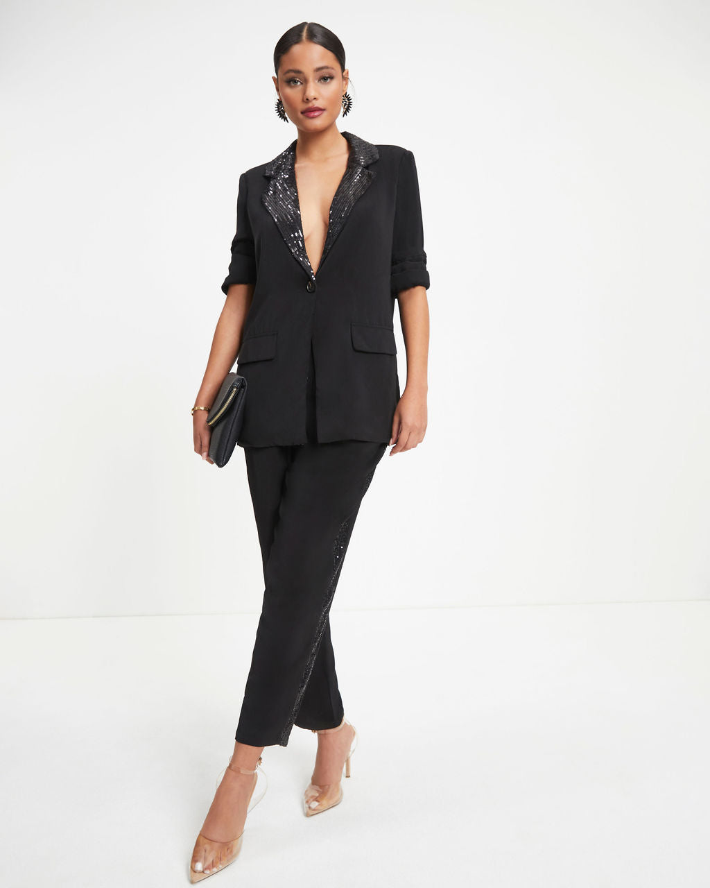 Always A Party Sequin Contrast Blazer - Black