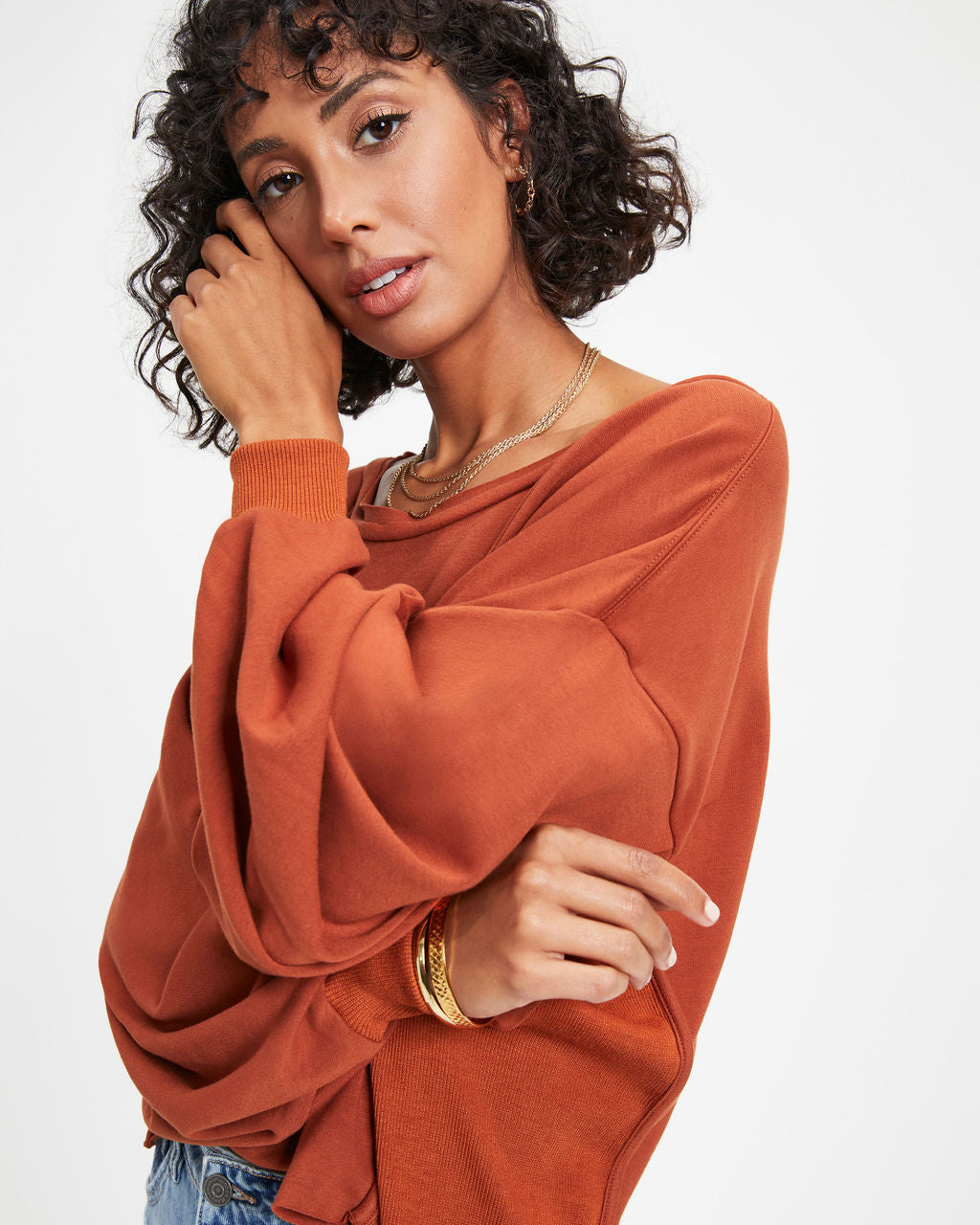 Jerome Knit Dolman Long Sleeve Top - Rust