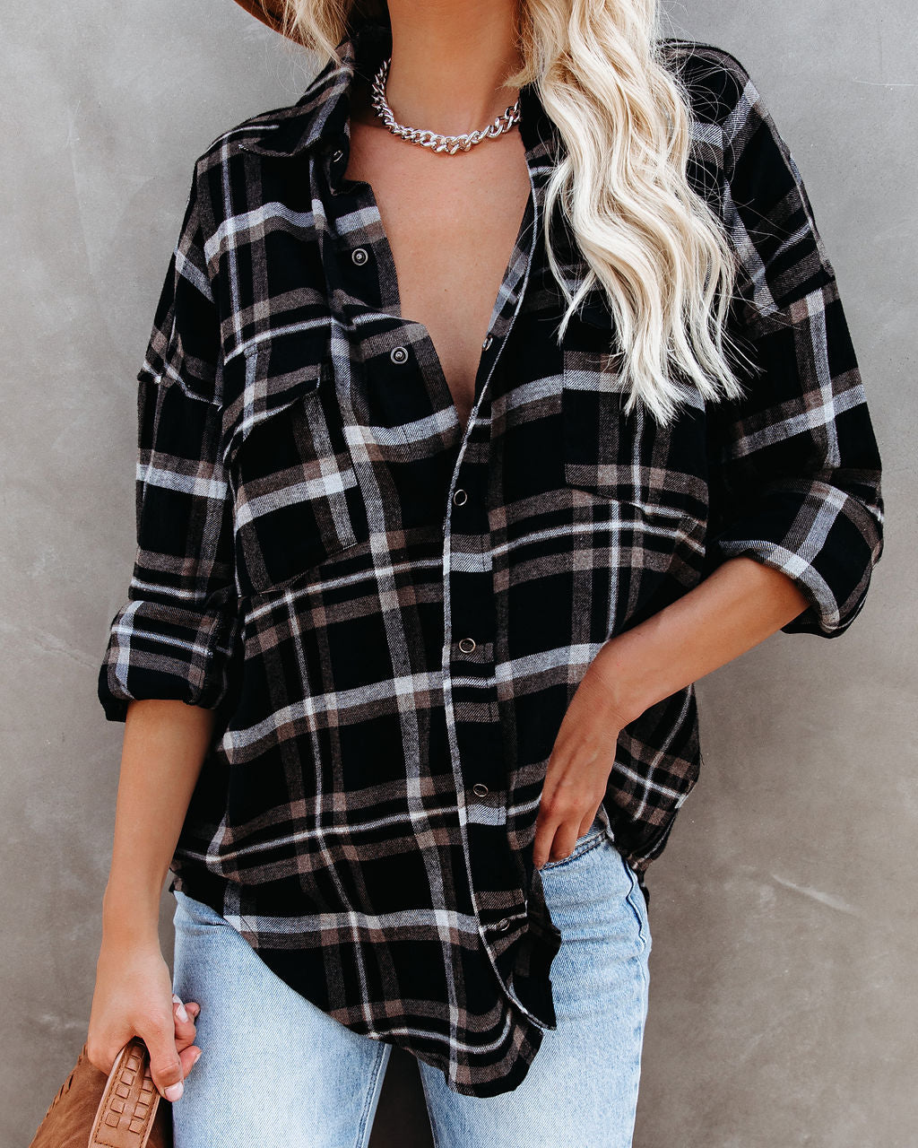 Shades Of Autumn Cotton Plaid Button Down Top