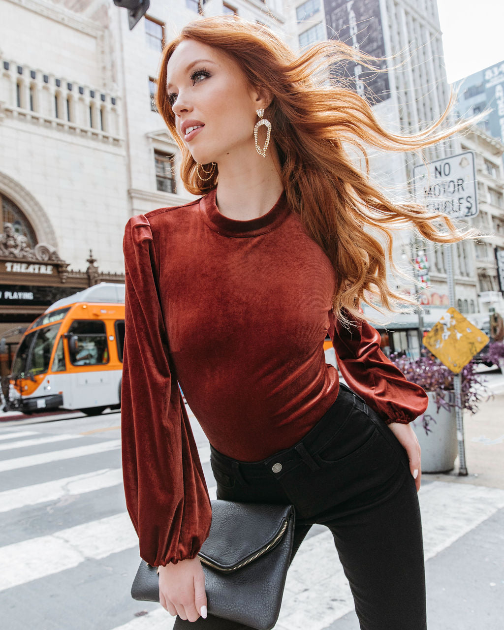 Levels Of Kindness Velvet Back Cutout Top - Rust