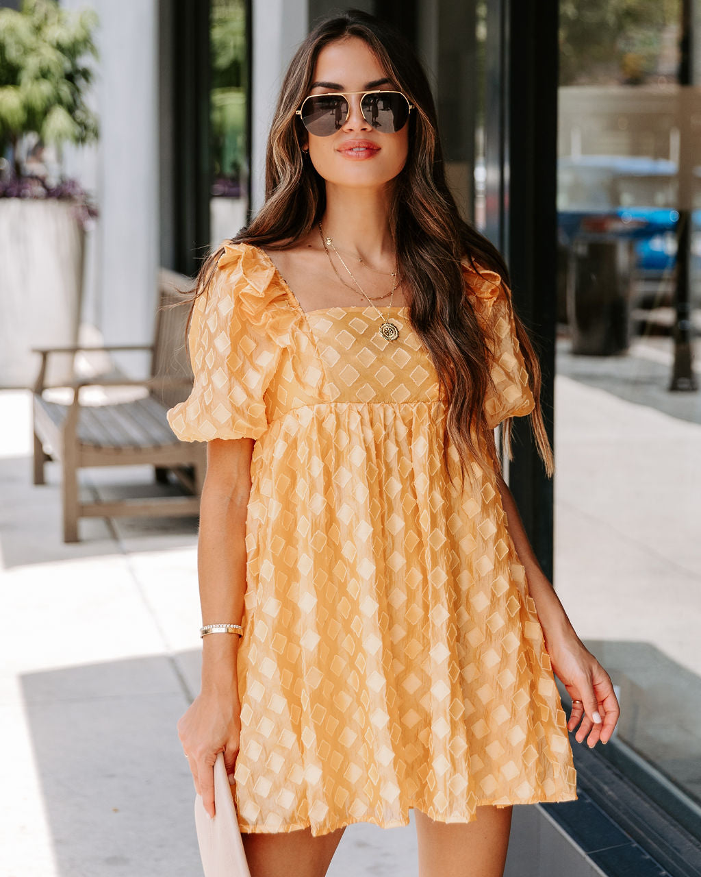 Unforgettable Sunrise Textured Babydoll Dress - Yellow - FINAL SALE