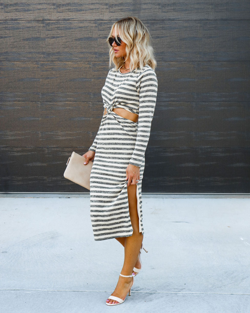 Unapologetically Myself Striped Knit Cutout Midi Dress