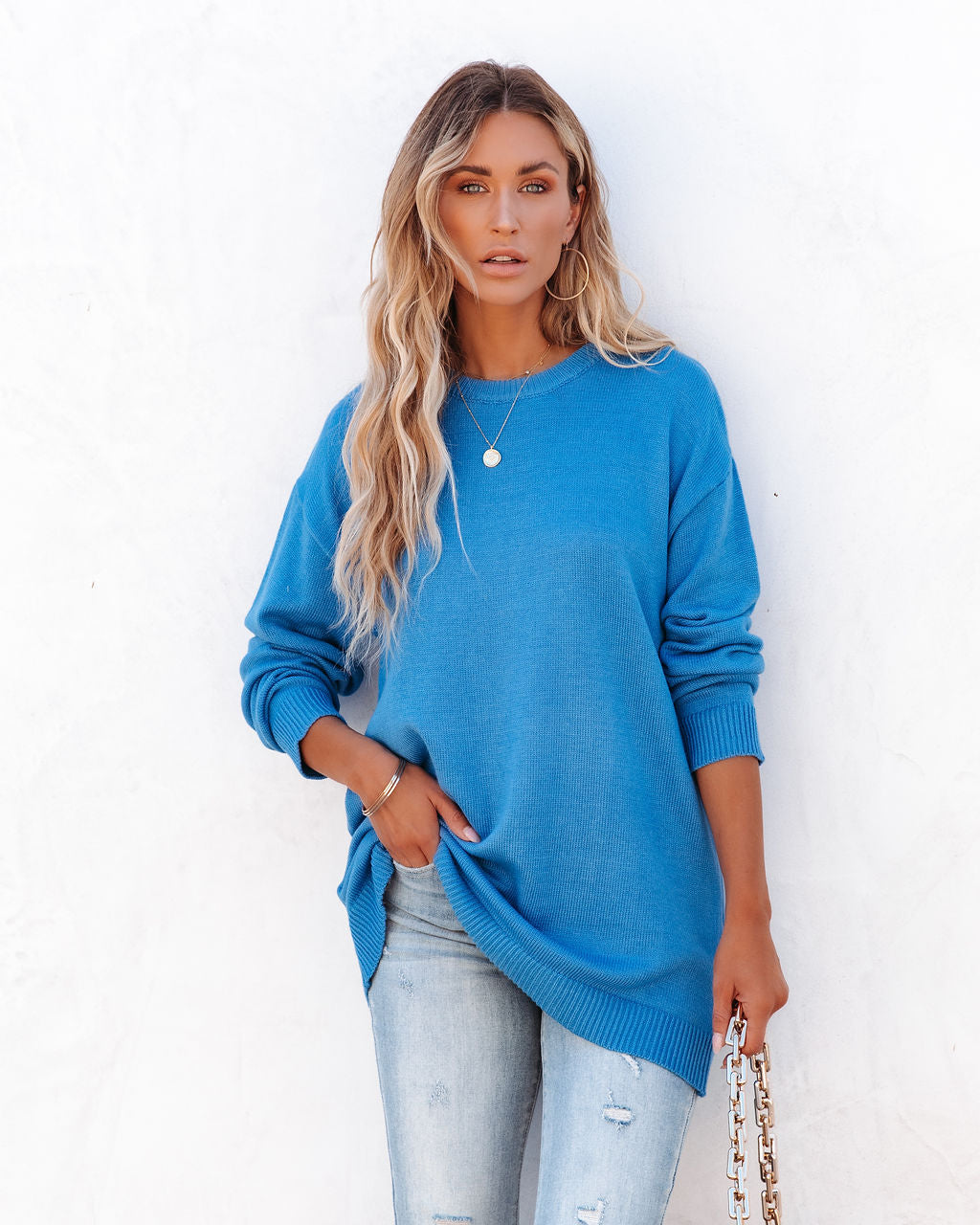 Korey Knit Oversized Pullover Sweater - Cobalt Blue - SALE