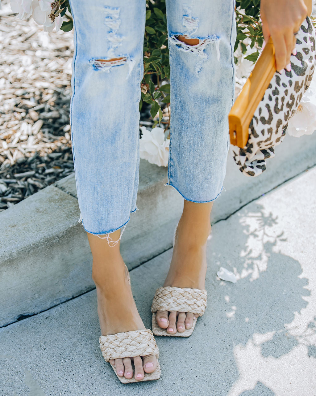 Nova Square Toe Heeled Raffia Mule - Natural - FINAL SALE