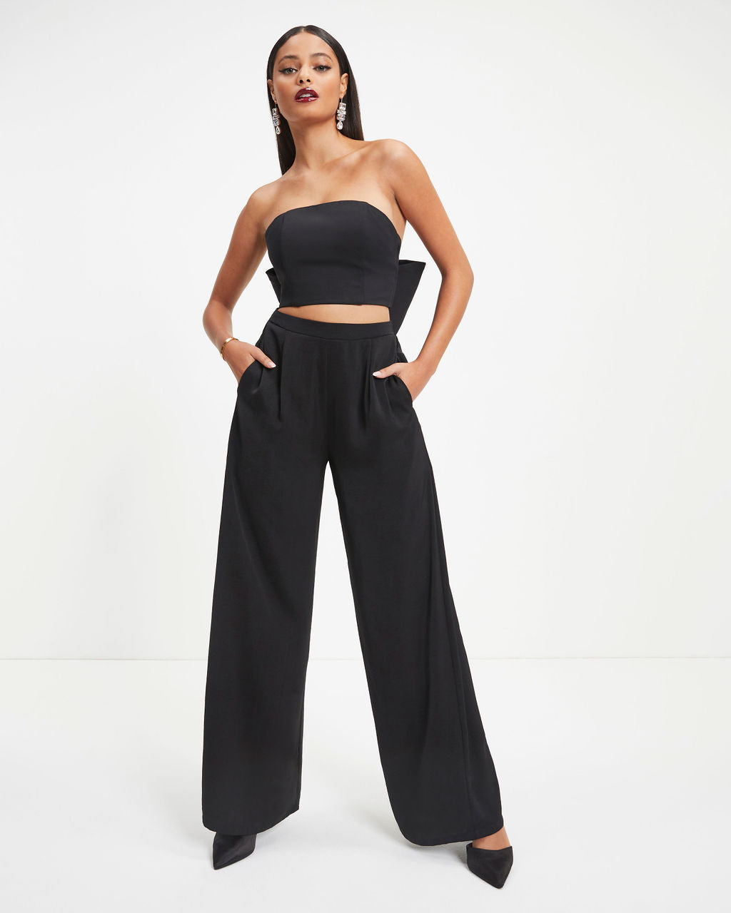 Put A Bow On It Strapless Crop Top - Black