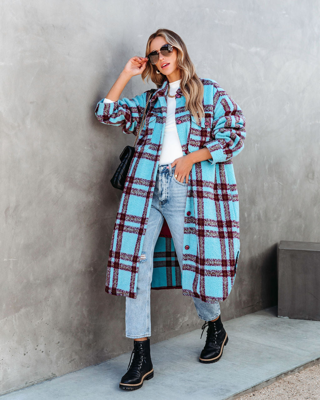 Always Amazing Pocketed Plaid Button Down Coat - SALE