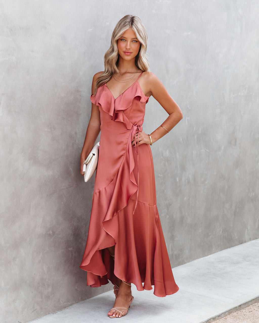 Undeniable Love Satin Ruffle Maxi Dress - Sienna - SALE