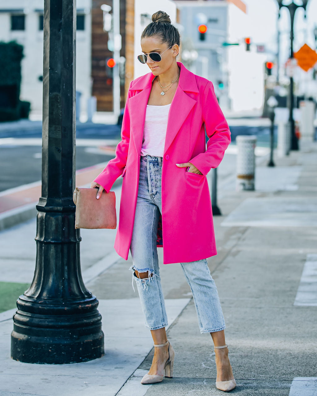 Frisco Pocketed Coat - Hot Pink