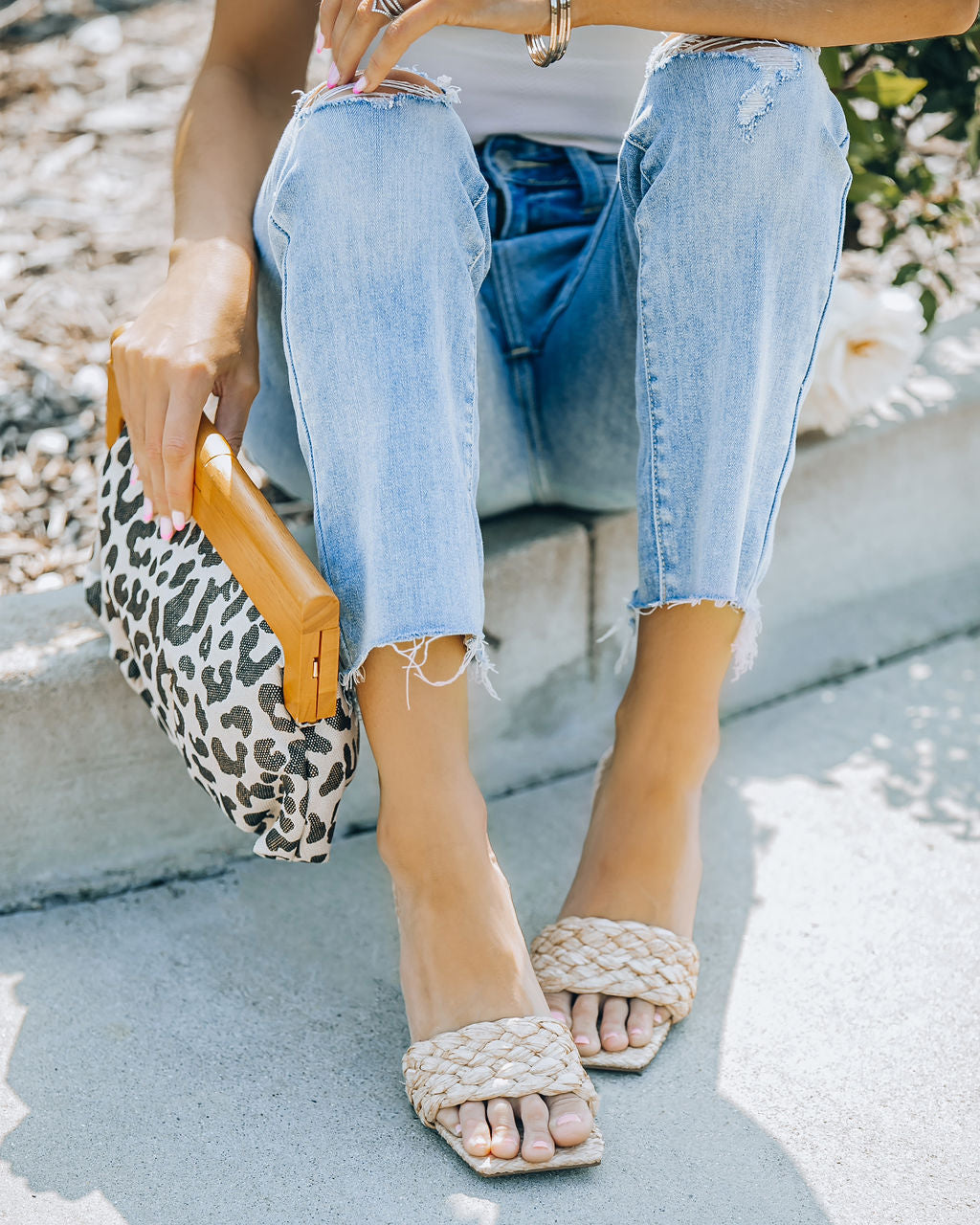 Nova Square Toe Heeled Raffia Mule - Natural - FINAL SALE