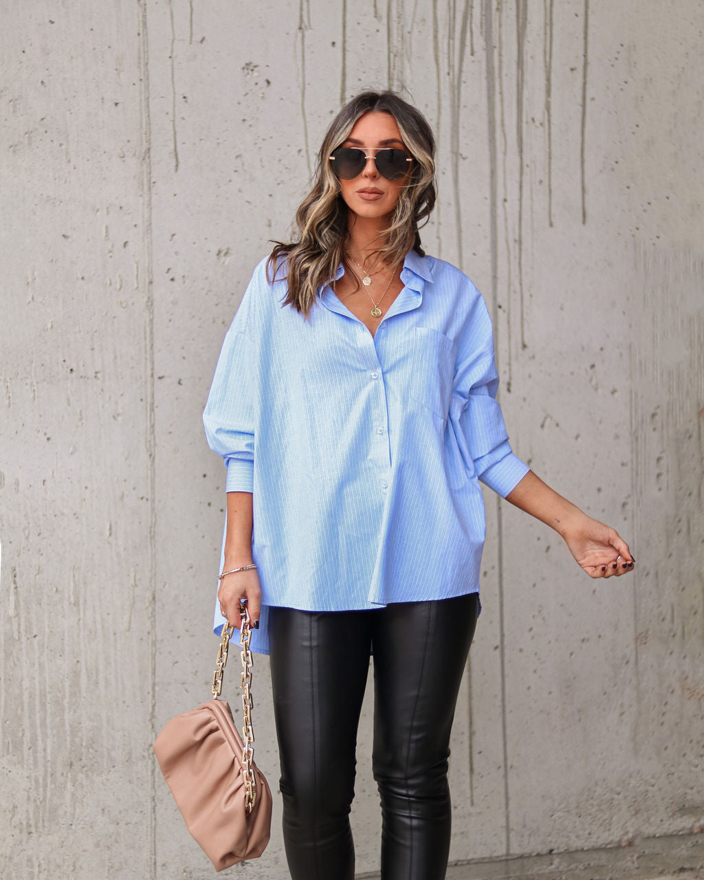 Risky Biz Oversized Button Down Top - Blue