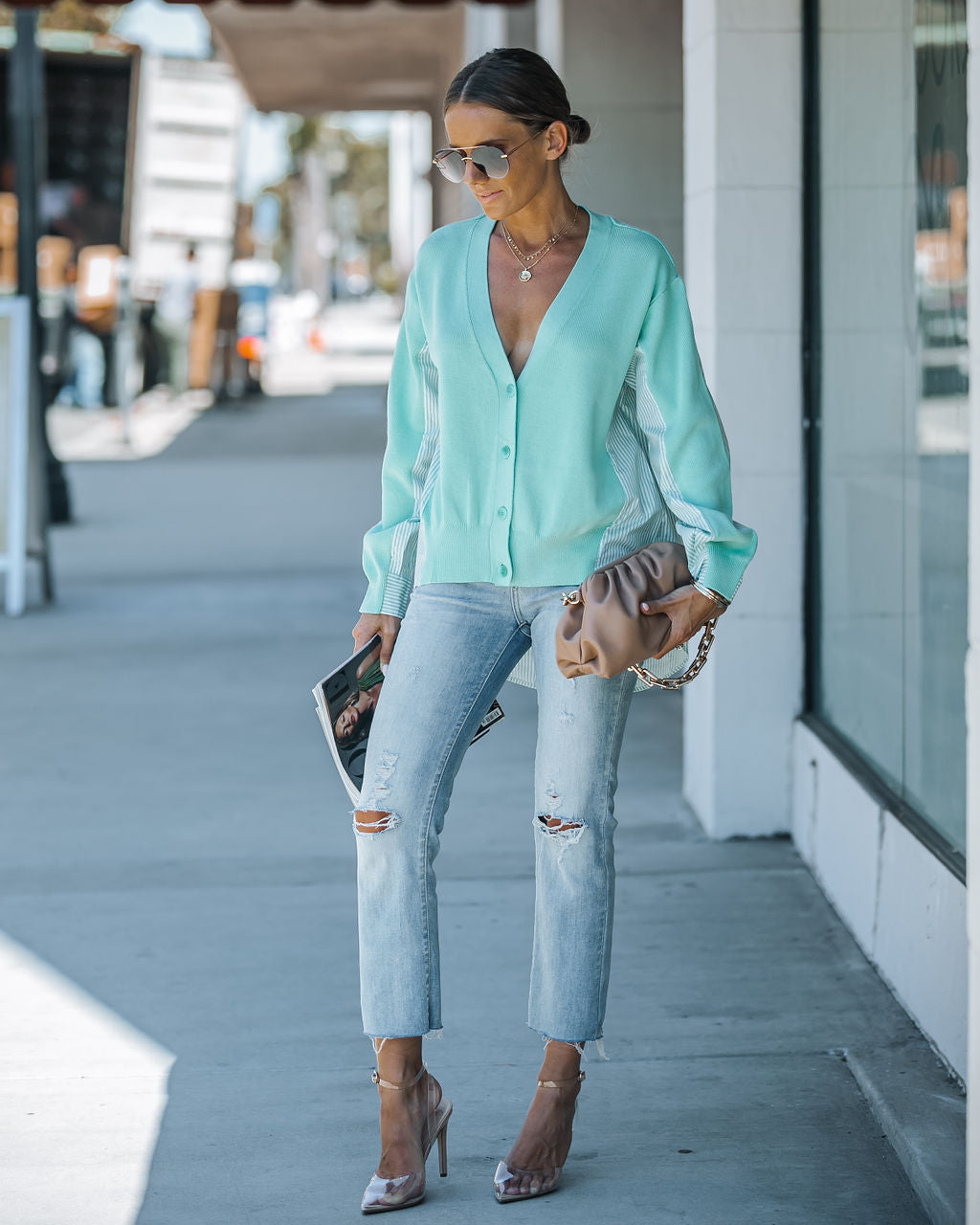 Making Moves Contrast Knit Cardigan - Mint - SALE