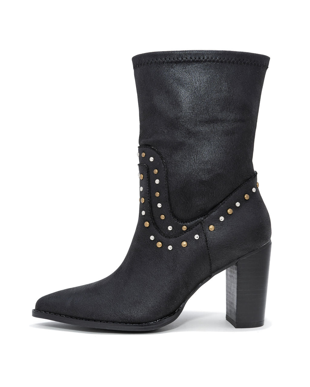 Dina Studded Faux Leather Heeled Boot - Black