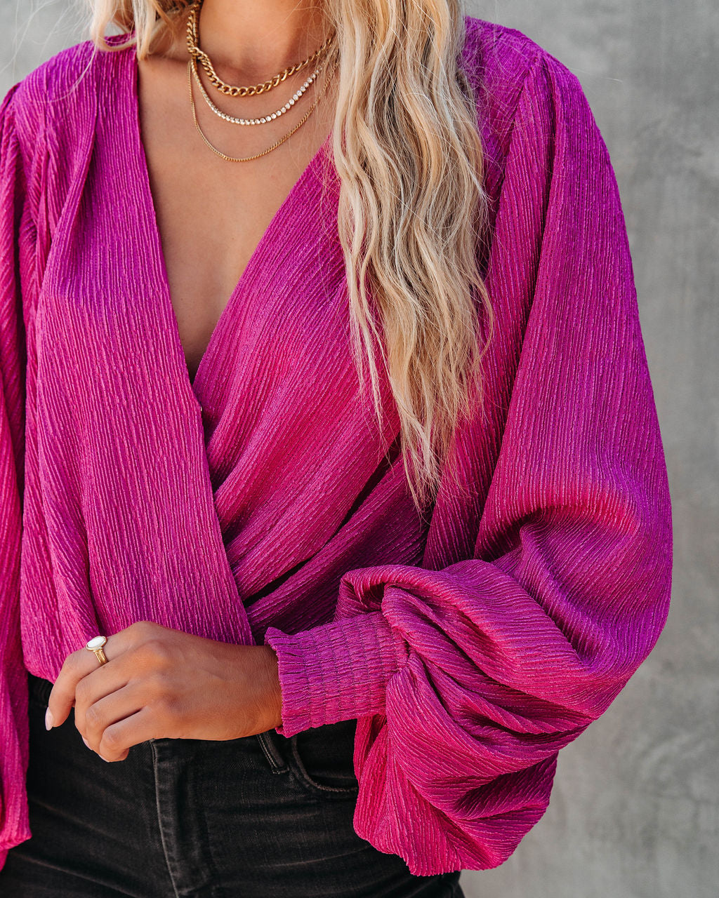 Fantasia Textured Drape Top - Berry