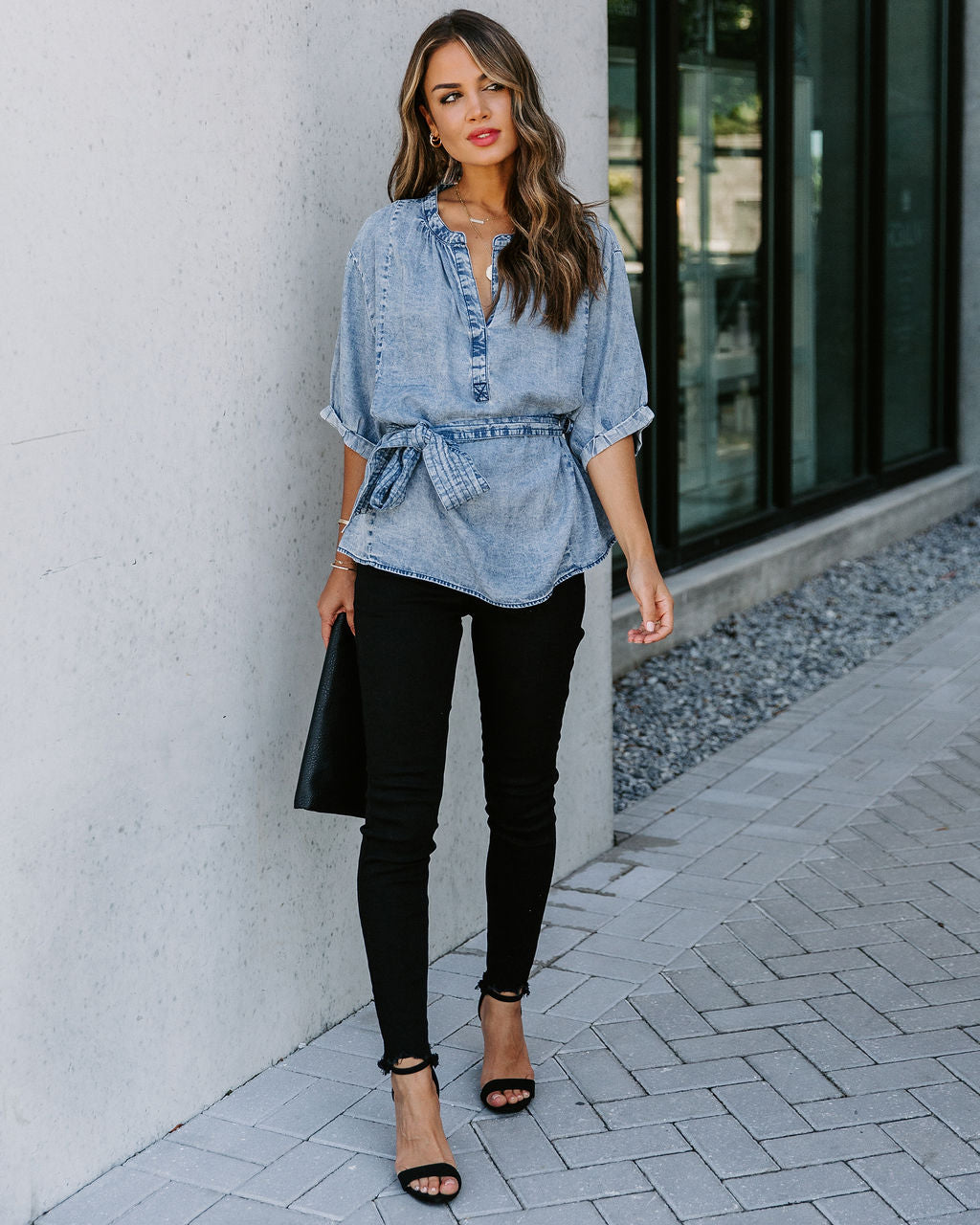 Jilly Tencel Tie Top - Washed Indigo