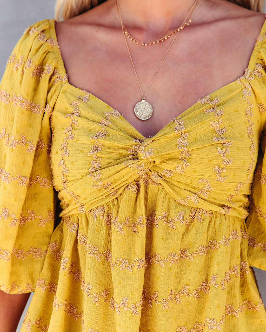 Divine Textured Puff Sleeve Top - Mustard - SALE