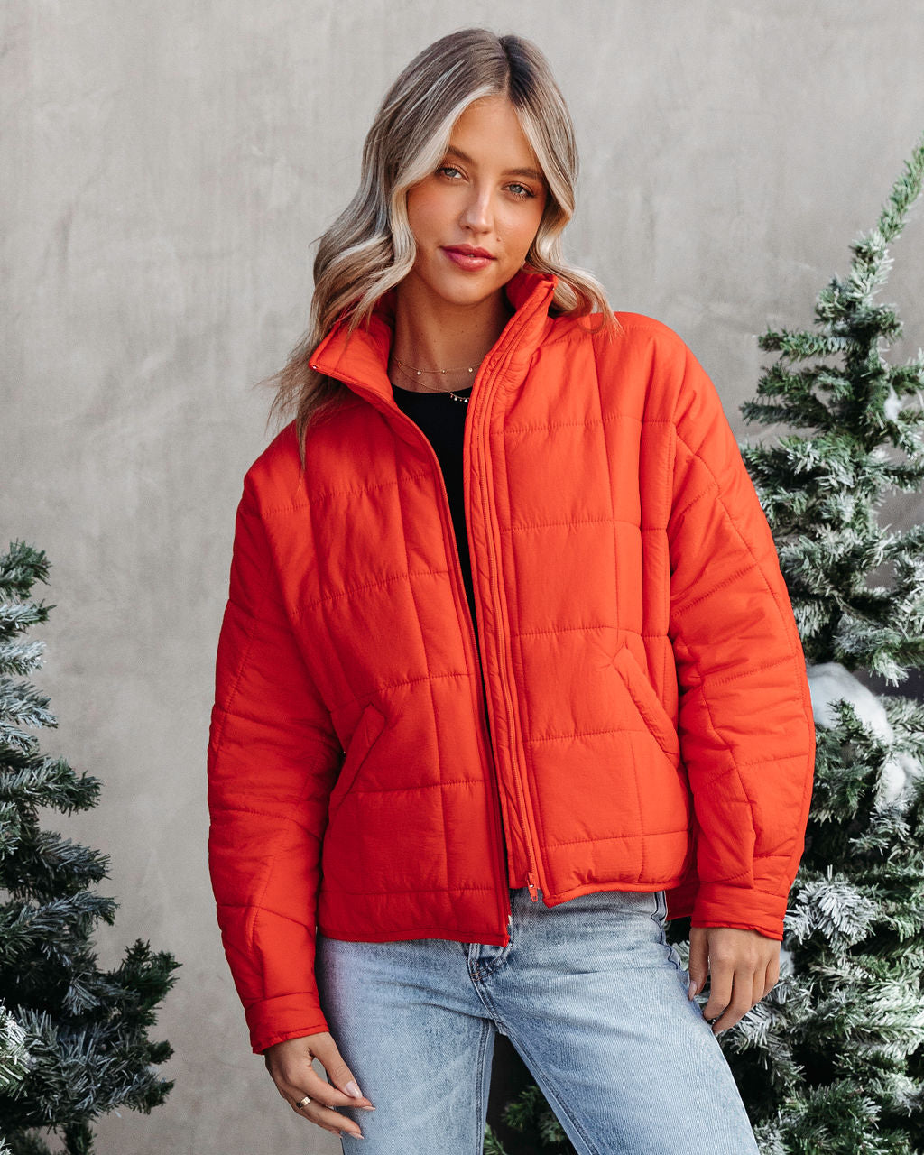 Hunter Quilted Pocketed Jacket - Orange