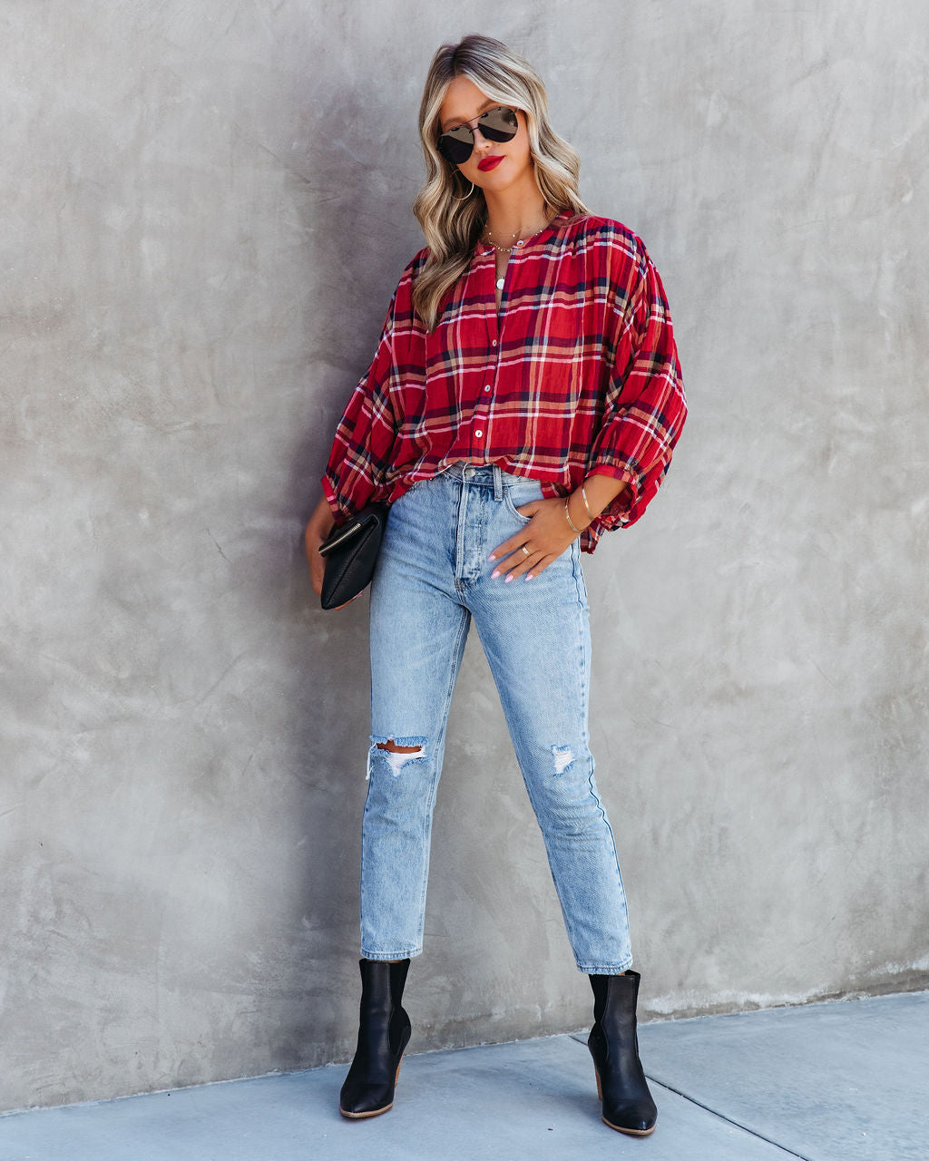 Applecrest Plaid Cotton Button Up Top - SALE