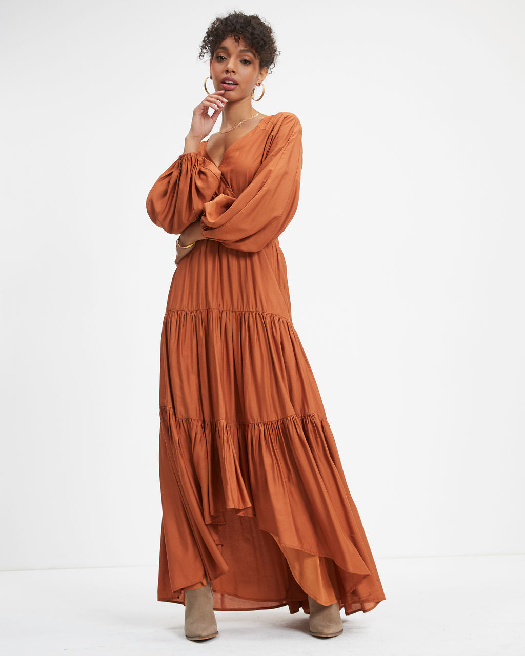 Sable Cutout Ruffle Maxi Dress - Rust