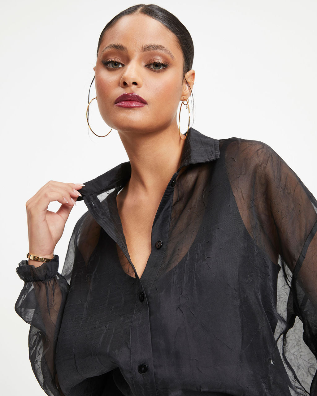 Oh Hey Lucy Organza Button Down Top - Black