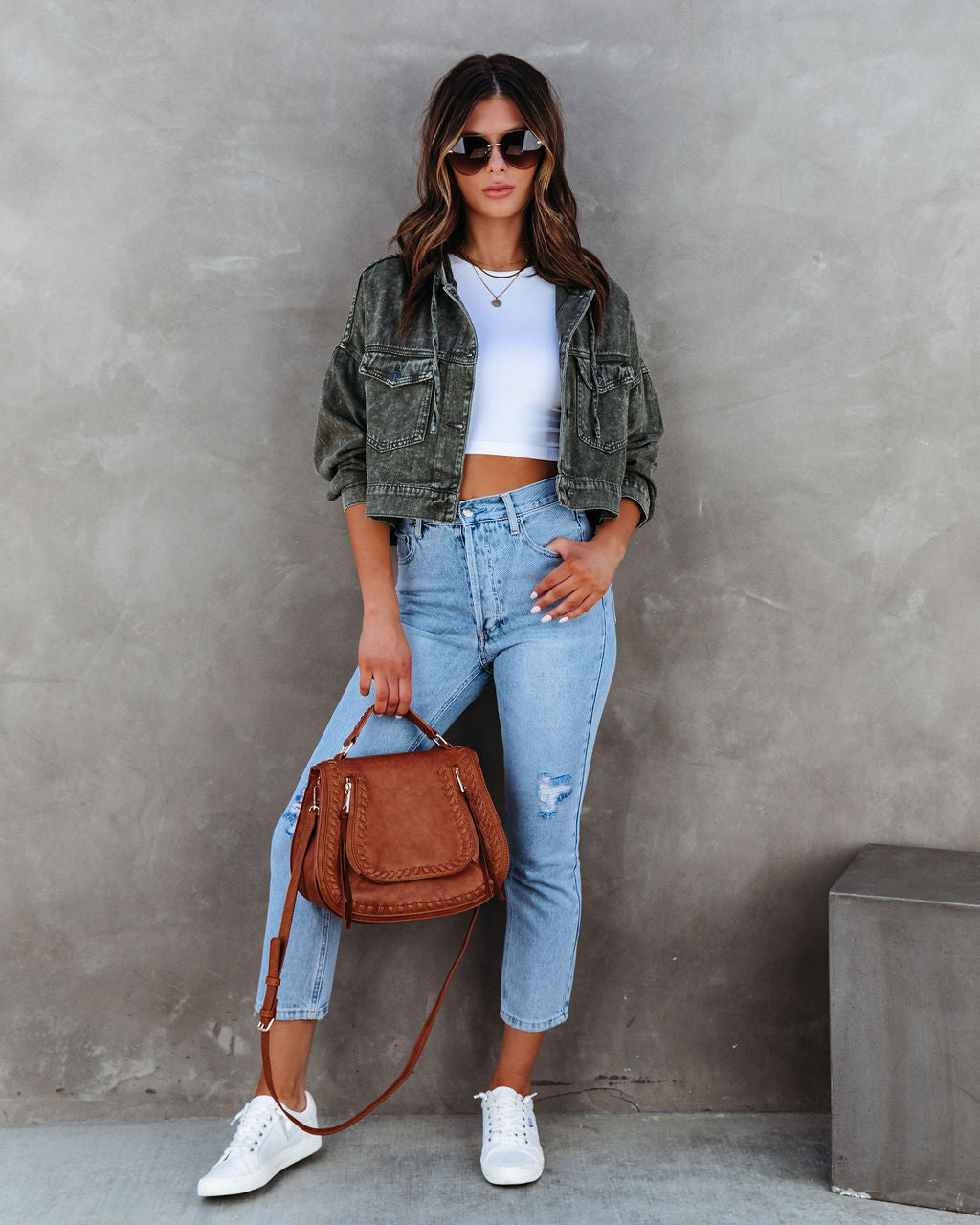 Amelia Cotton Hooded Cropped Jacket - Washed Olive