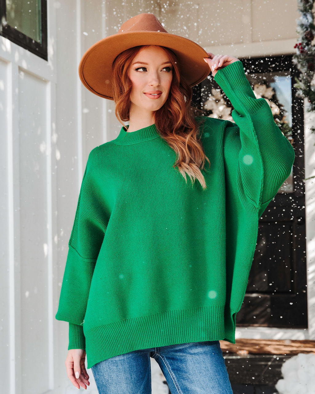 Elouise Knit Oversized Pullover Sweater - Green