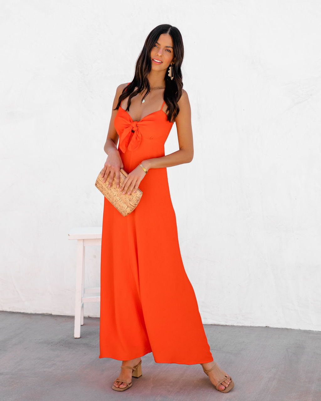 Eladoria Front Tie Maxi Dress - Red Orange - FINAL SALE