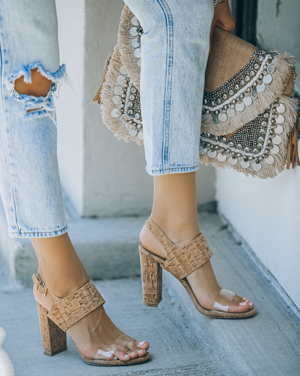 Napa Clear Strap Heeled Cork Sandal - FINAL SALE