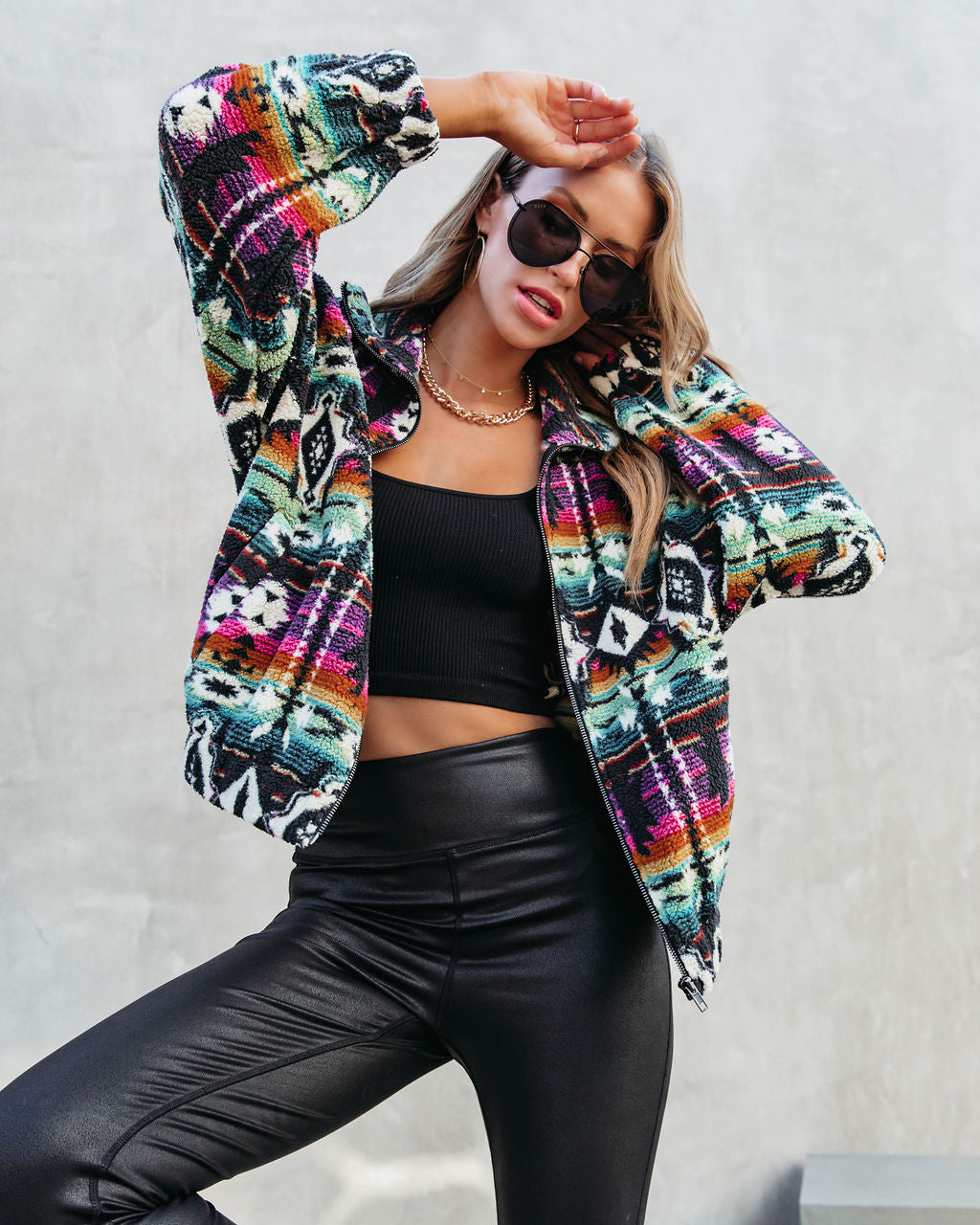 Moving Mountains Pocketed Printed Teddy Jacket