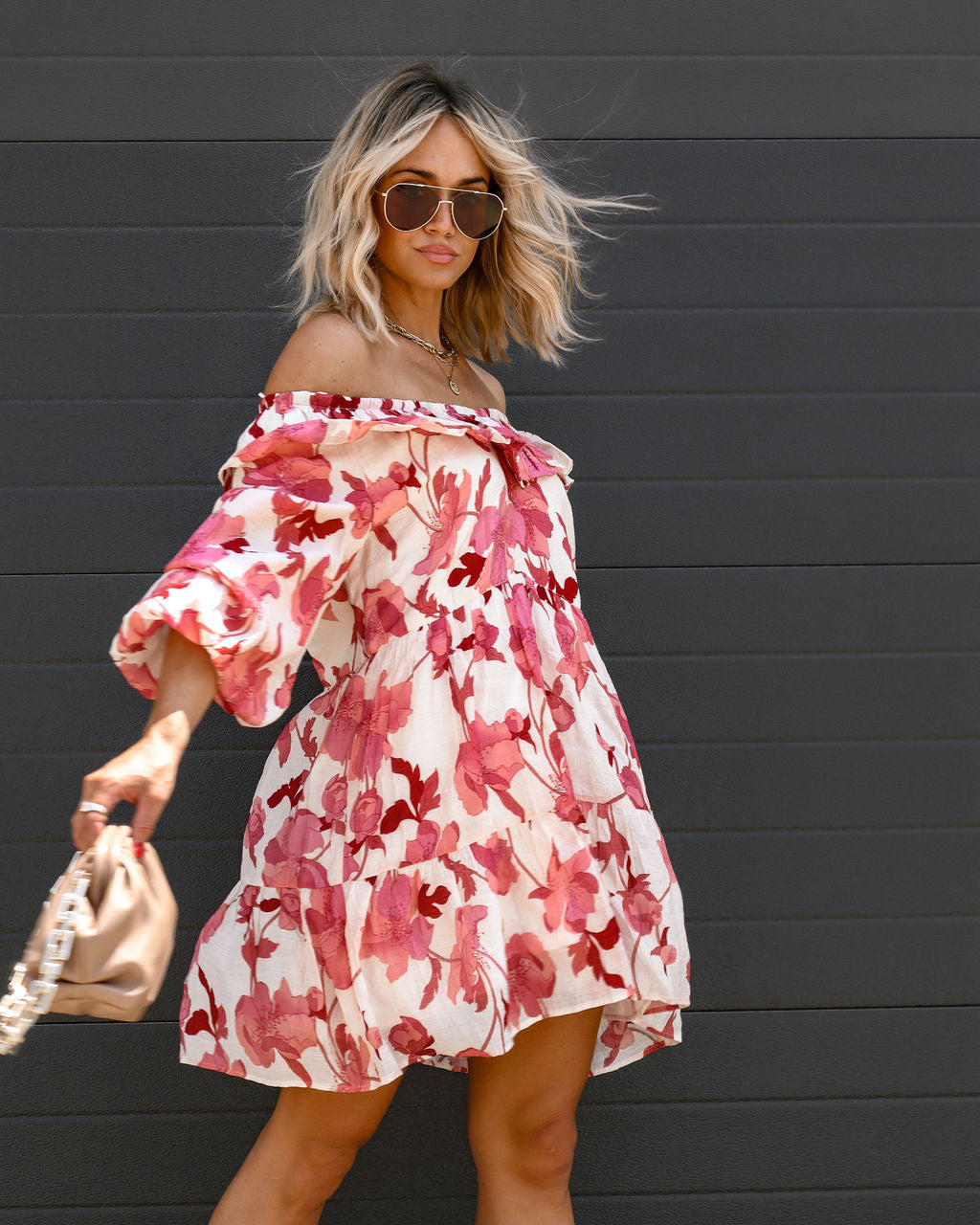 Margaret Floral Ruffle Off The Shoulder Mini Dress