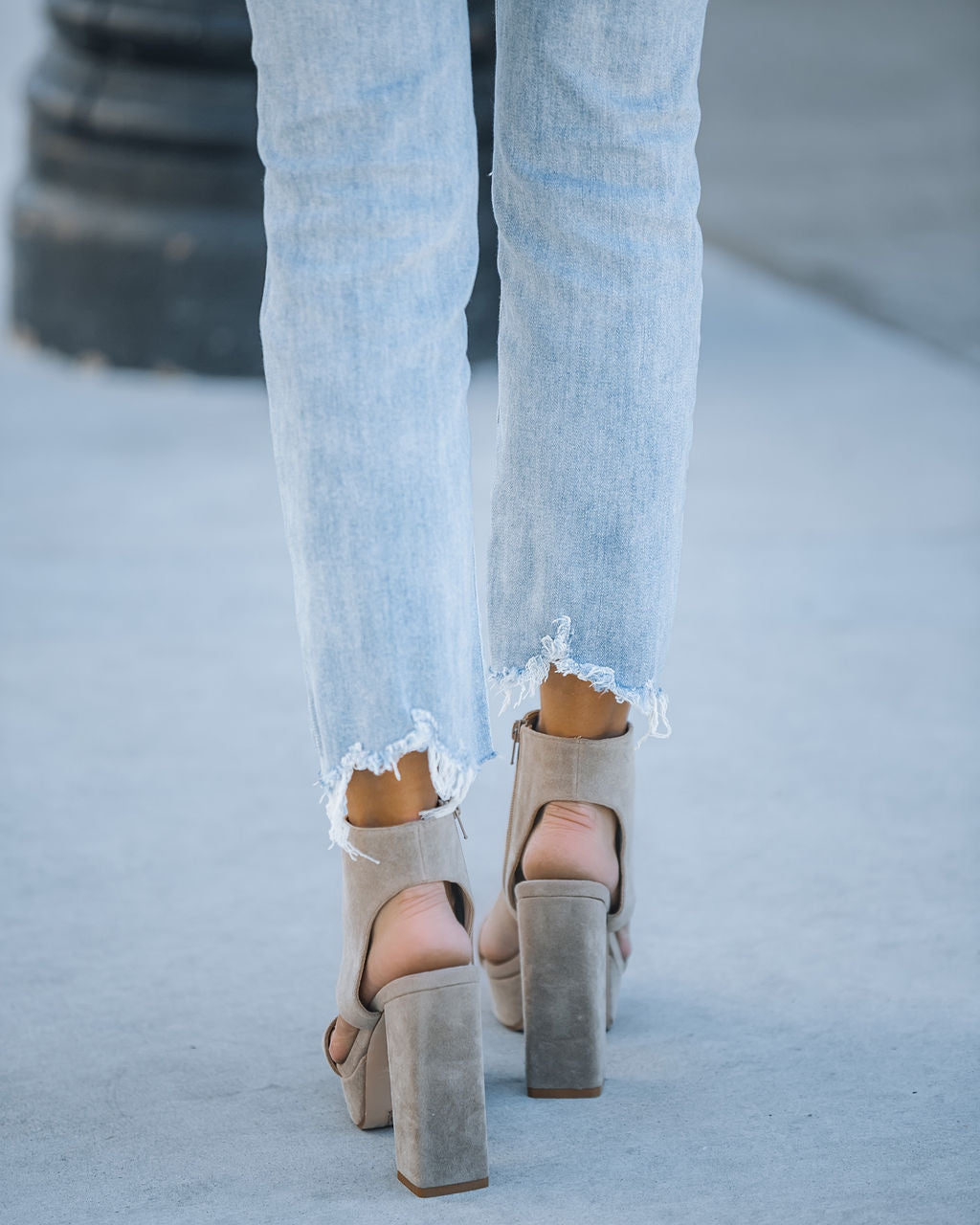 Elsie Heeled Faux Suede Platform Sandal - Dark Taupe